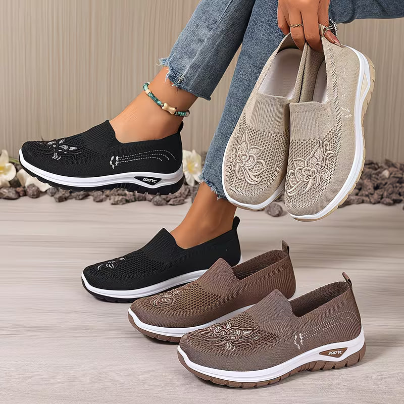 💥 Mega Sale - 60% OFF Best Sellers Today Only! 💥Women's Embroidered Slip-On Athletic Sneakers – Comfortable